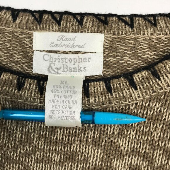 Christopher Banks Womens XL Sweater Stitched Brown Butterfly Embroidered Cozy - Picture 3 of 11